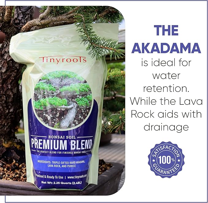 Bonsai Outlet Premium Bonsai Soil - Tinyroots 2.5 Gallon Bag of Soil Blend for Finished Bonsai, Ideal for Water Retention and Root Development, Made from Genuine Akadama, Red Lava Rock and Pumice