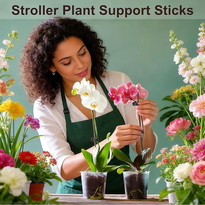 25PCS Plant Stakes for Indoor Plants, 18Inch Bendable Plant Support Stakes and 25PCS Plant Clips, Plant Sticks Support for Orchid, Flower, Potted Plants, Rose