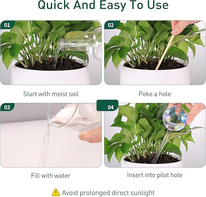 Soilagua Large Extra-Thick Clear Glass Plant Watering Globes, Rainbow Gradient Self Watering Devices for Indoor & Outdoor Plants, AutomaticWaterer Spikes, Perfect for Daily or Vacation Use, 6-Pack