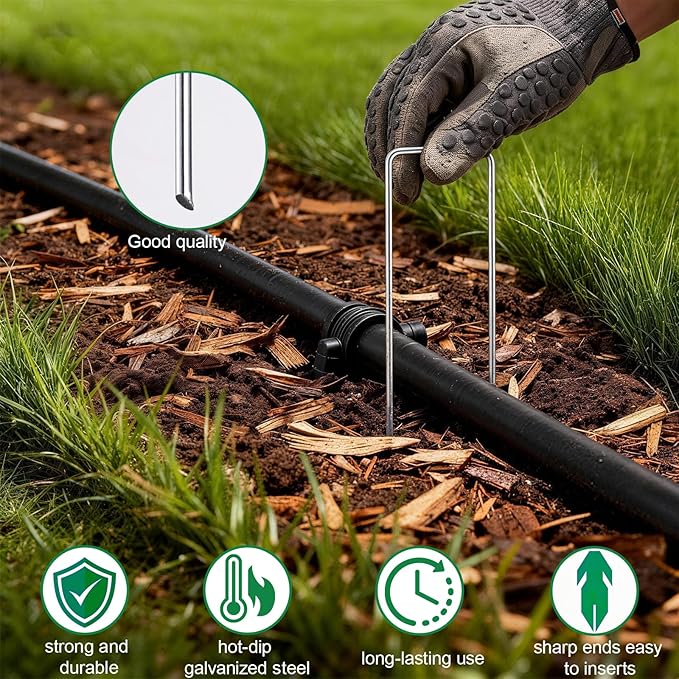 50 Pack Landscape Staples Galvanized - 6 Inch 11 Gauge Plant Cover Stakes for Securing Weed Barrier Fabric, Lawn Staples Tent Stakes Garden Stakes Fence Stakes Landscaping Fabric Ground Stakes