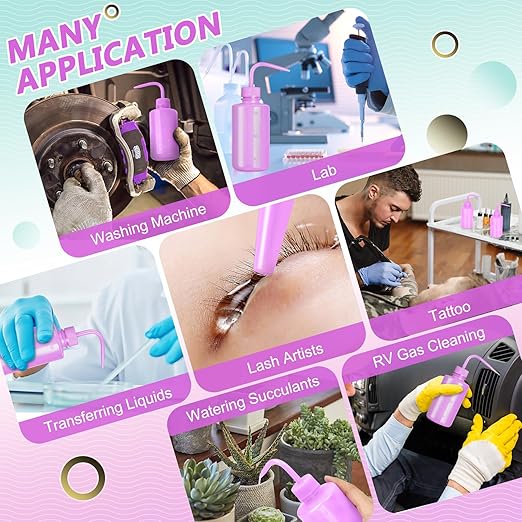 Valchoose 250ML Premium Tattoo Bottle for Extensions, 8.5oz Tattoo Squeeze Bottle No Need to Squeeze Hard, Easy to Carry Eyelash Rinse for Eyelashes, Cleaning(Translucent Purple)
