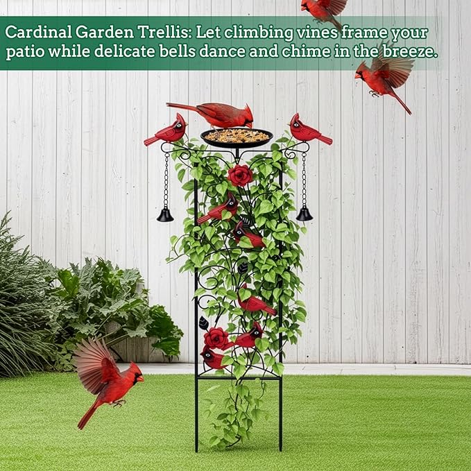 2 Pcs Cardinal Metal Garden Trellis for Climbing Plants 35" Bird Bath Plant Trellis Cardinal Decor Bird Feeder for Outside Garden Lawn Decorations Housewarming Christmas Memorial Gift Gardener