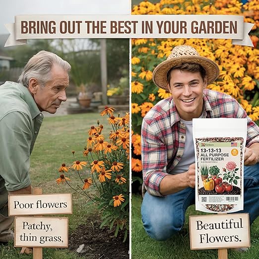 Professional 13-13-13 All Purpose Garden Fertilizer – All Purpose Plant Food 13 13 13 for Outdoor Grass, Vegetables, Roses, Flowers, Shrubs, Trees. Lawns, Gardens, Potted Plants (8 OZ)