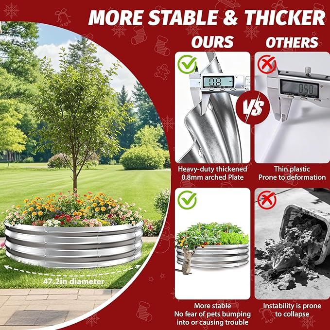 12 Inch Tall Heavy-Duty Round Steel Rised Garden Bed – Wave-Shaped Design Galvanized Metal Planter Box for Vegetables Flowers Succulent at Patio/Garden Outdoor (Silver, 48" Diameter)