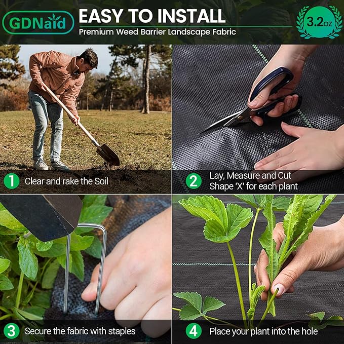 4ftx50ft Weed Barrier Landscape Fabric Heavy Duty, Premium 3.2oz Weed Barrier Fabric Weed Tarp, Weed Fabric, Garden Landscaping Fabric