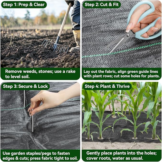 Weed Barrier Fabric Heavy Duty - 3.2x16.4ft Premium Landscape Fabric, Woven Geotextile Garden Weed Cloth UV-Resistant Ground Cover Mat for Gardening Farming Outdoor Landscaping