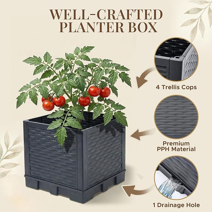 2 Pack Tomato Planter with Trellis 43 Inch, Self Watering Planter Box with Trellis, Vertical Raised Garden Bed Planter for Climbing Vegetables Indoor Outdoor Patio