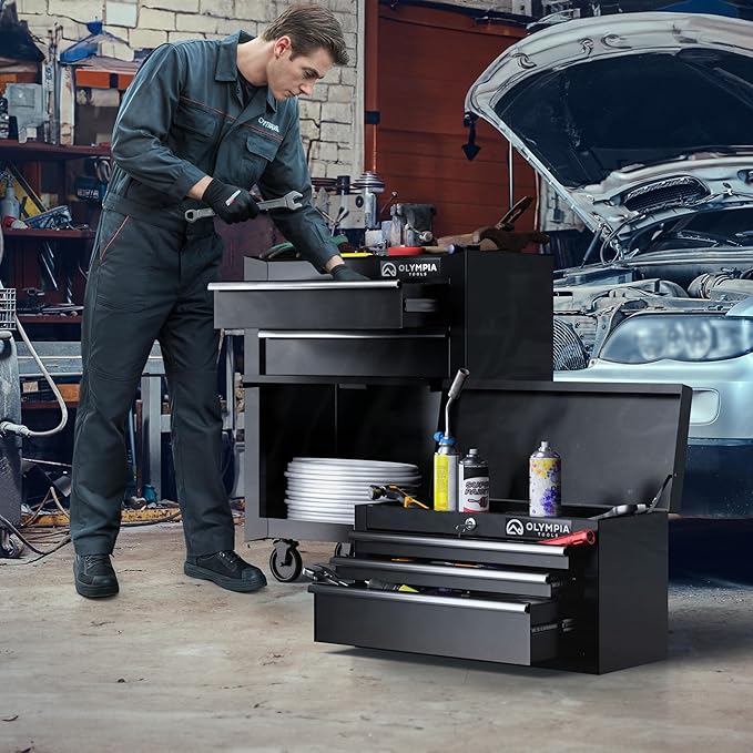 Olympia Tools Tool Chest Cabinet with Drawer - Tool Box with Ball Bearing Fully Extendable Drawers Garage Storage Tools & Equipment (26.5IN Combo Rolling Tool Chest)
