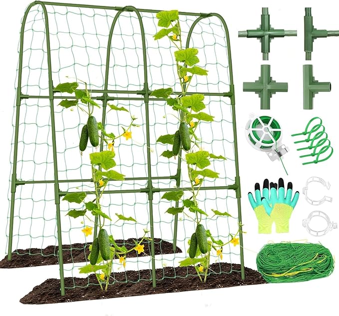 Cucumber Trellis for Raised Bed, Metal Garden Arch Trellis for Outdoor Climbing Plants, Plant Support for Tomato, Bean, Pea, Grape Small
