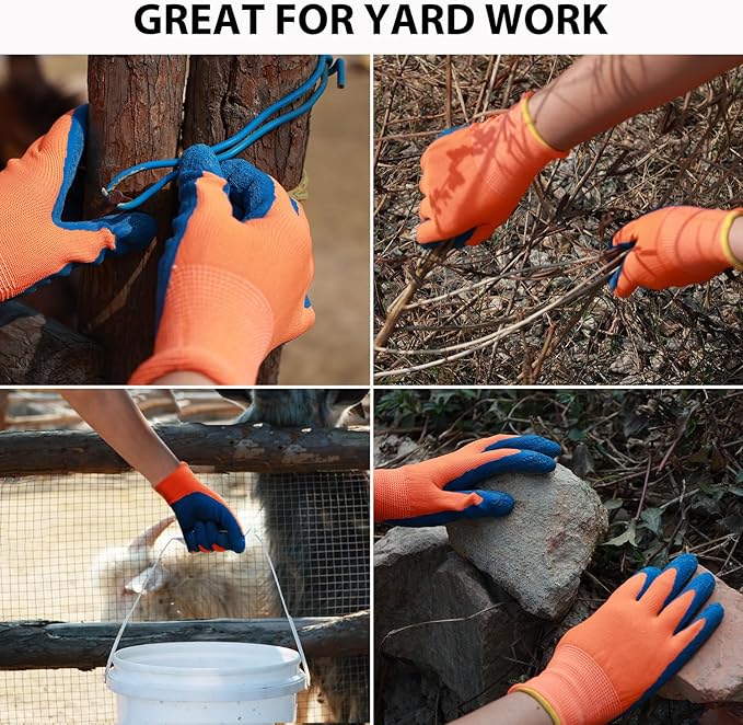 Kids Gardening Gloves, 3 Pairs Non-Slip Garden Gloves for Toddlers, Preschoolers, Schoolchildren, Preteen, Childrens Rubber Coated Yard Work Gloves, Size 3 (Age 5-6)