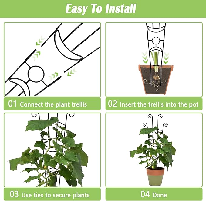 Large Metal Plant Trellis for Potted Plants, 3Pcs, 33 inch, Expandable Trellis, Provide Support for Indoor and Outdoor Plants to Assist Their Healthy Growth