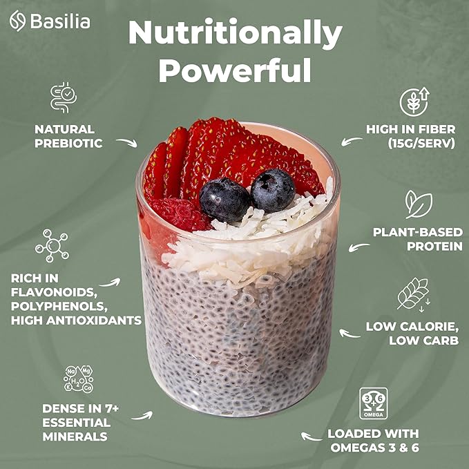 Basilia Basil Seeds for Eating | The Original Loaded Water | 2x More Fiber than Chia | Nutrition-Packed Edible Basil Seeds Superfood for Breakfast, Smoothies & Drinks | Keto Friendly & Gluten Free | 1lb Bag