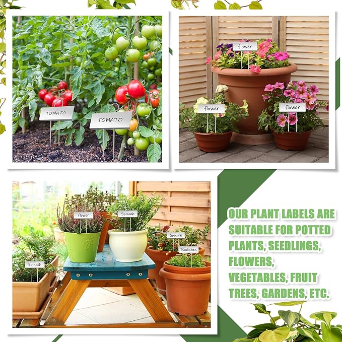Maitys 38 Pcs Metal Garden Markers Plant Label Stakes Outdoor Weatherproof 10.6 Inch Stainless Steel Nursery Tags Bulk with Pens (Silver Label with Black Ink)
