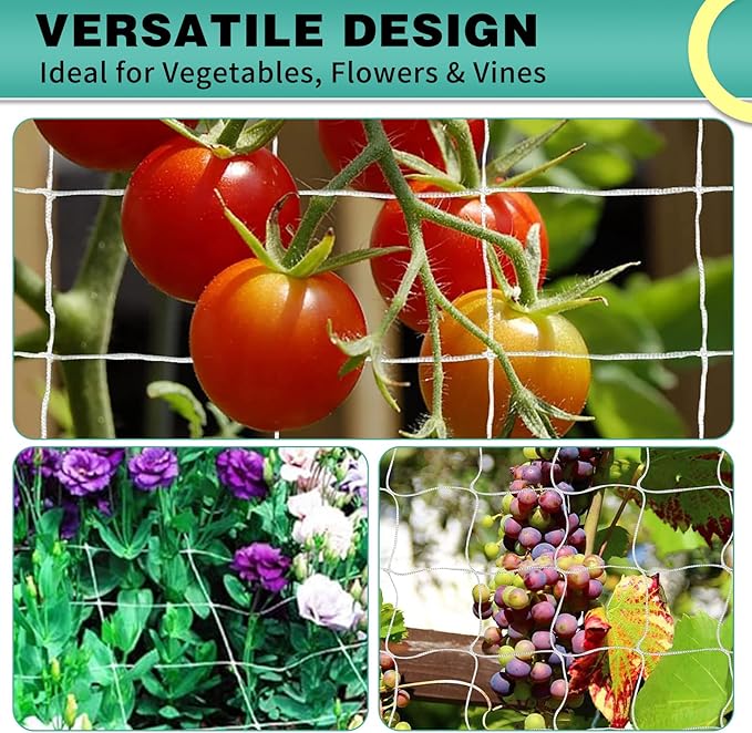 5X 30 Ft Nylon Trellis Netting, 6×6 Heavy Duty Trellis Mesh Garden Netting for Climbing Plants, Use for Tomatoes, Cucumbers, Peas, Grape Racks