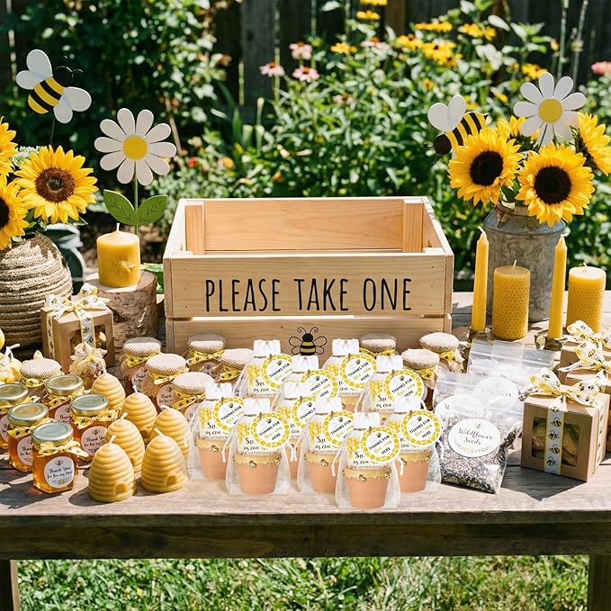 Ctosree 50 Sets Baby Shower Favors for Guests Sweet as Can Bee Seed Packets Include Self Adhesive Seed Packets Flowerpot Thank You Tags Organza Bags for Sweet Bee Baby Shower