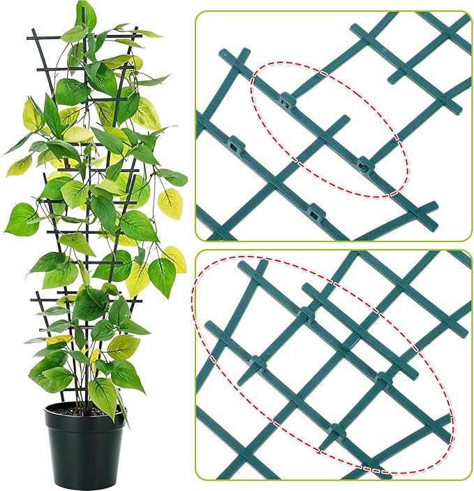 6PCS Small Trellis for Potted Plants, 9.6x5.9in Stackable Plant Trellis Indoor for Climbing Plants Plastic Superimposed Potted Plant Support for Houseplant Pothos Flower Vines Vegetable Ivy