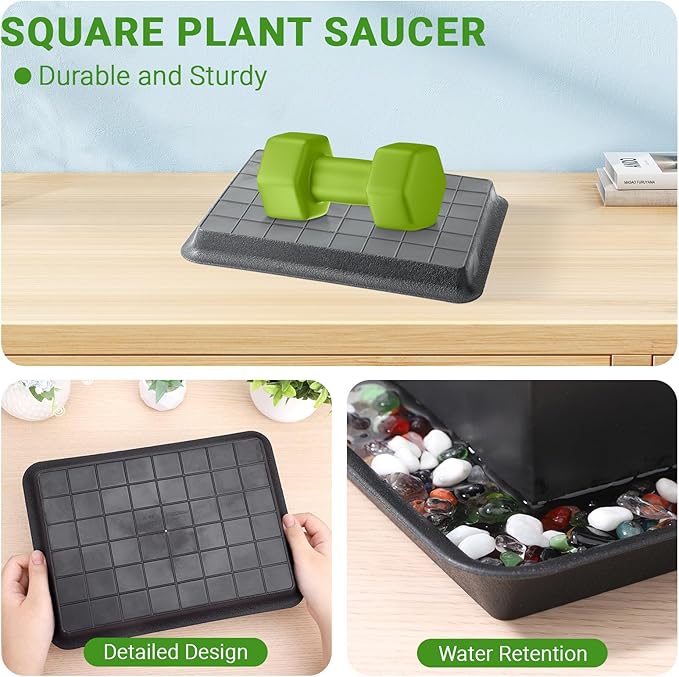 GREANER 3 Packs Plant Tray, 11 Inch Black Seed Starter Tray Rectangular, Heavy Sturdy Plant Saucer for Outdoors and Indoors Use