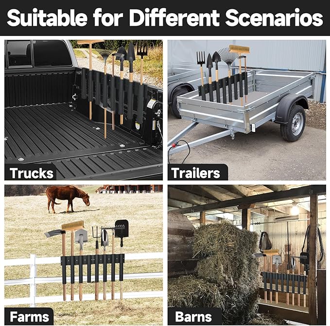 Shovel Holder for Truck Metal Trailer Tool Rack with 8 Holes in 2 Groups Heavy Duty Truck Bed Tool Box Mount Garden Tool Organizer for Rakes Shovels Hoes Landscape Hand Tools Rack