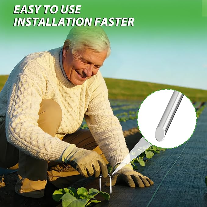 Landscape Staples 4 Inch, 100PCS Combo Kit – 50 U-Shaped & 50 Right Angle Galvanized Garden Stakes for Weed Barrier, Lawn & Garden Fixing
