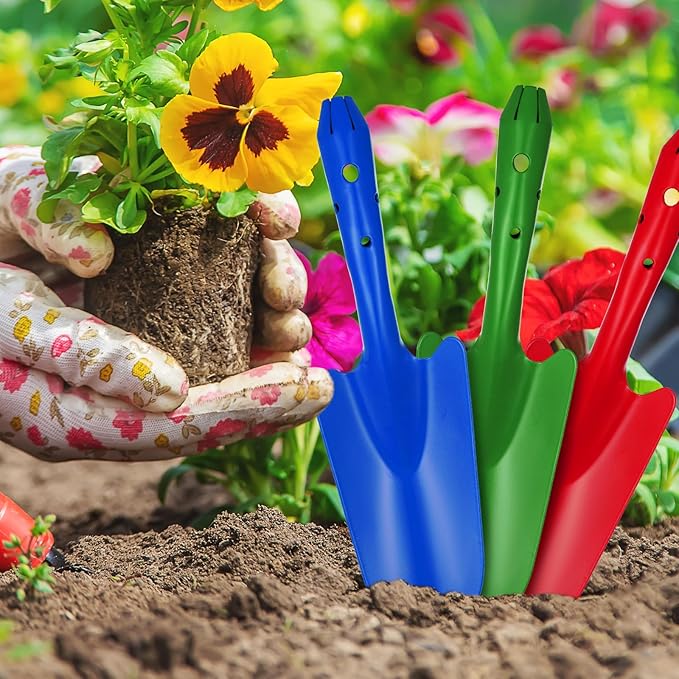Mini Colorful Metal Hand Shovel Digging Trowel Set Transplanting Garden Shovel for Flower Soil Planting Succulent Kids Teens Women Men Gift Indoor Outdoor, 6 Colors (18 Pcs, 10.6 x 3 Inch)