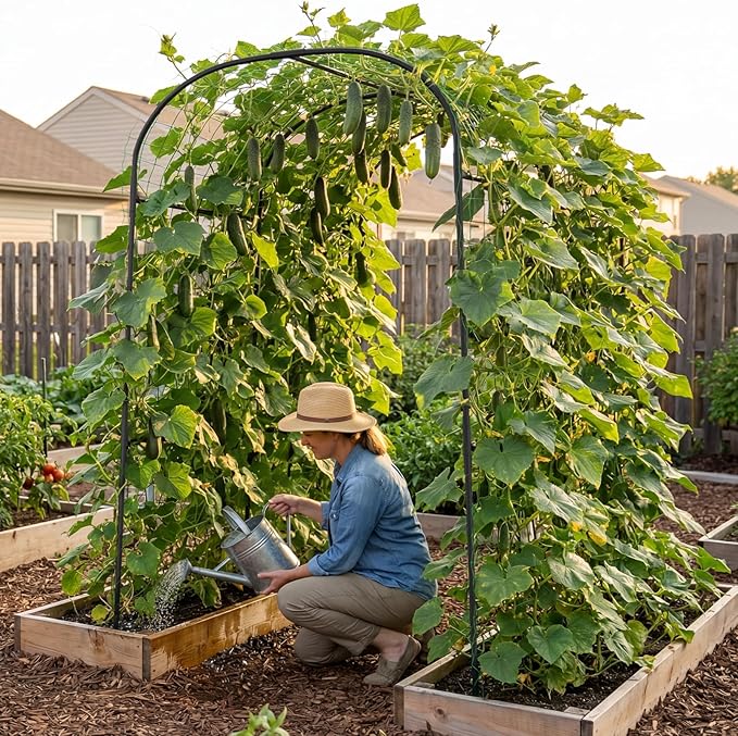 SUNYRISY Garden Arch Trellis for Climbing Plants Outdoor, 71" x 47" x 83" Metal Core Tall Archway Tunnel Plant Support for Cucumber Tomato Vine Flowers Vegetables Climbing Plants
