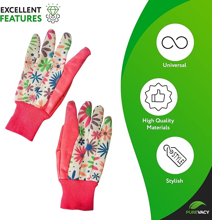 Red Garden Gloves for Women Medium Size, Work Gloves Women Style Pack of 12 (6 Pairs), Polyester and Cotton Gardening Glove, Non-Slip Yard Work Glovs