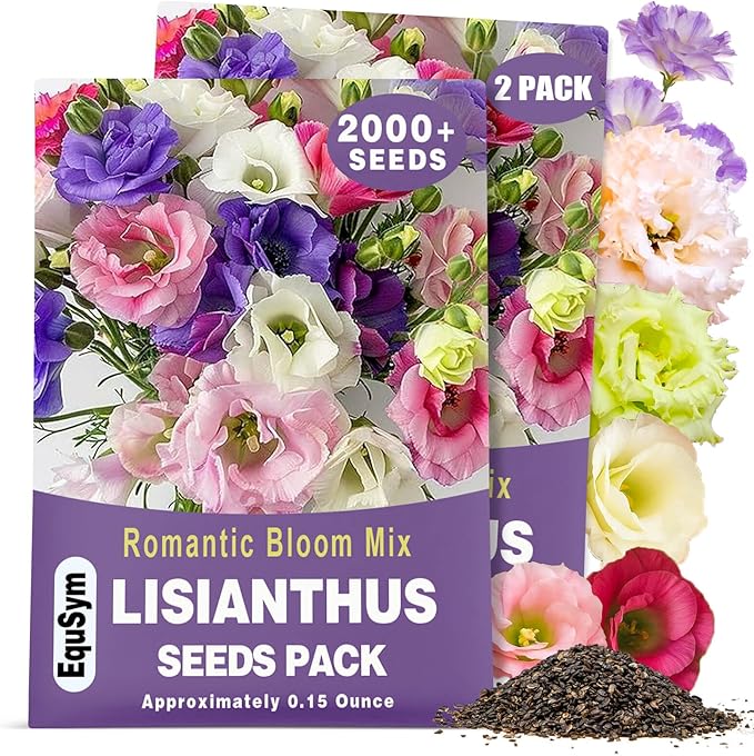 2000+ Lisianthus Seeds for Planting - 2 Pack Mixed Color Perennial Eustoma Grandiflorum Seeds for 2026, Thornless Rose Flowers Seed for Planting, Wildflower, Non-GMO, Garden, Indoor Blooms
