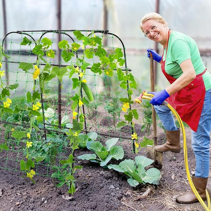 Follook Cucumber Trellis for Raised Bed, 4 feet Garden Trellis for Climbing Plants Outdoor, Plastic-Coated Metal Arch Plant Support for Flower Vines Vegetables Peas Beans Cucumber Trellis, Black