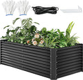 YITAHOME 8x4x2ft Raised Garden Bed Kit, Outdoor Large Metal Patio Planter Box with 2 Gloves, Ground Nails, Support Rod, and Safe Edge Curling Design for Plants Vegetables Flowers, Dark Gray