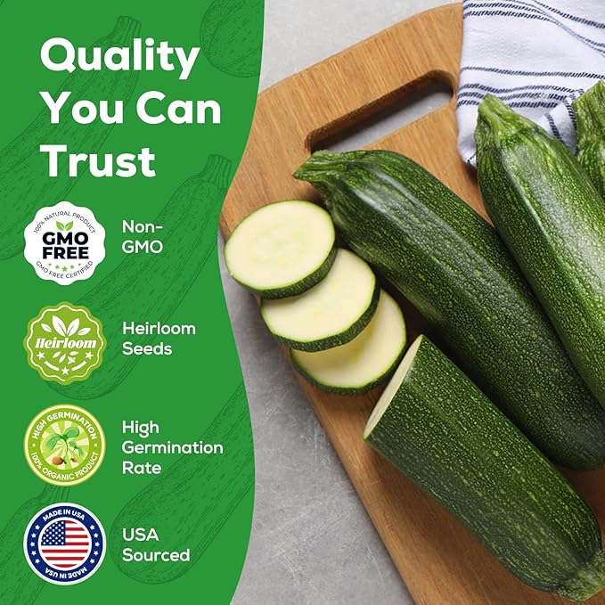 Zucchini Seeds for Planting - 45 Black Beauty Summer Squash Seeds - Non-GMO, Heirloom Vegetable Seed Packet for Home Garden, Hydroponic, Indoor/Outdoor