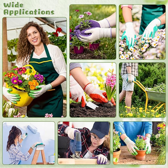 12 Pairs Gardening Gloves Bulk for Women Breathable Rubber Coated Yard Garden Gloves Ladies Outdoor Protective Work with Grip