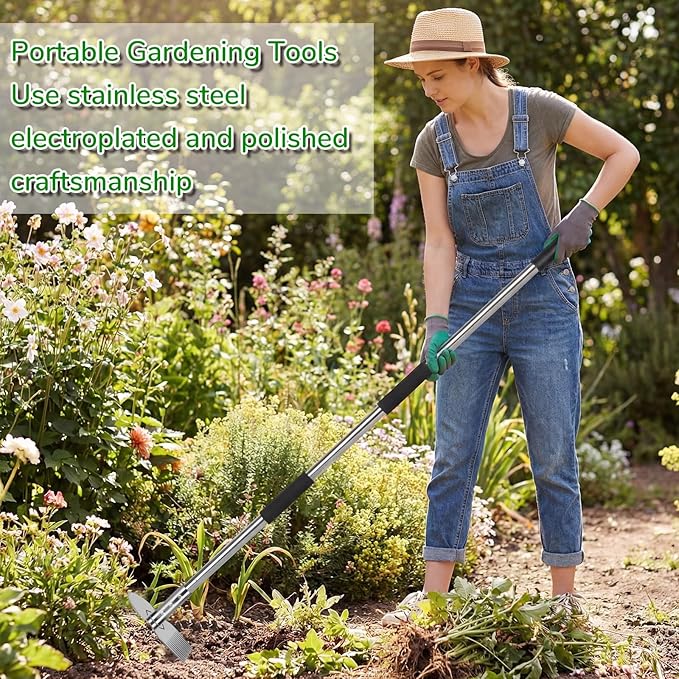 Garden Weed Tool,Portable Gardening Weeder Tool,63" Weeding Tools Gardening Long Handle,Easy Weeding Without Bending or Squatting Down,Suitable for Farm Planting,Gardening(Silver 12 Claws)