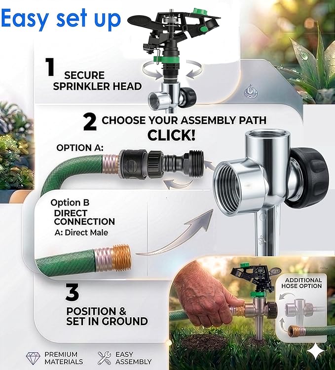 APT Pulsating Impact Sprinklers for Yard, Lawn & Garden, 80 to 5800 sq ft Adjustable Spray (2Pcs)