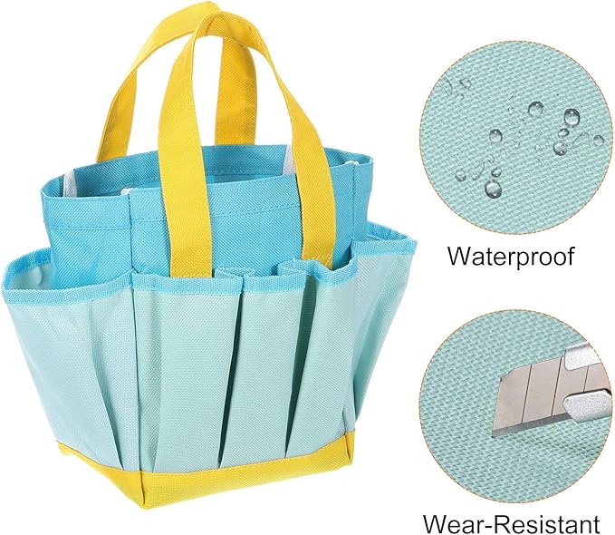 HARFINGTON Garden Tool Bag 11.22" x 3.94" x 12.2" Large Oxford Bag with Pockets Garden Tote Gardening Plant Tool Organizer Storage Carrier Store for Outdoor Women Men, Blue
