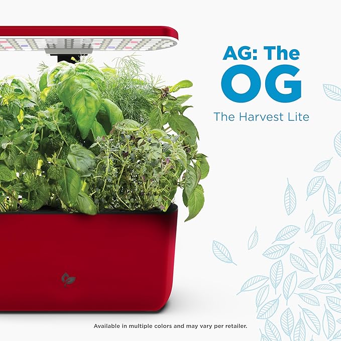 AeroGarden Harvest Lite in Cherry Red, Soil-Free Indoor Hydroponic Garden with LED Grow Light for Year-Round Gardening of up to 6 Herbs and Vegetables