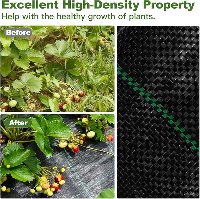 3.3FT×13FT Weed Barrier Fabric,Landscape Fabric,3.2oz Weed Barrier Fabric Heavy Duty,Weed Control Garden Cloth,Woven Geotextile Fabric for Garden Beds, Underlayment, with 4 U-Securing Pegs