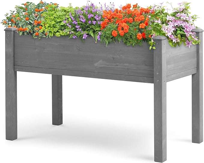 48×24×30 Inch Raised Garden Bed with Legs, Solid Wood Elevated Planter Box Stand with Liner for Outdoor Patio, Backyard & Balcony