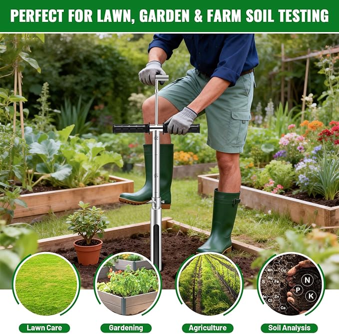 20 Inch Soil Sampler Probe, Stainless Steel Soil Core Sampling Tool with T-Handle, Heavy Duty Soil Probe for Lawn, Garden, Farm & Soil Testing