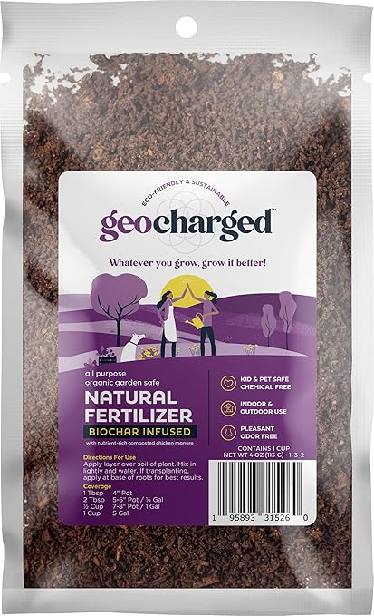Organic Fertilizer Biochar Activated with Chicken Manure Indoor Outdoor Plant Food, Kid and Pet Safe, No Odor for Soil, Flowers, Potted Plants, Raised Beds, Vegetable Garden, Compost, 4 oz