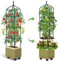 Raised Garden Bed Planter Box with Trellis, 71" Self-Watering Tomato Planter with Wheels for Climbing Vegetable and Plants, Tomato Cage Planters for Indoor Outdoor Patio Greenhouse Gardening (A)
