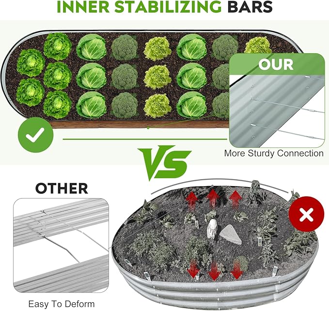 ZORMY Galvanized Raised Garden Bed Outdoor- 2PCS 8x2x1.4ft Oval Steel Raised Beds for Gardening, Metal Planter Box with Protective Strip and Gloves for Vegetables, Flowers, Fruits(Brown)