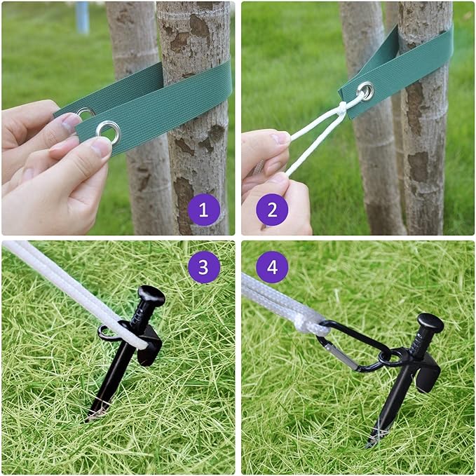 Heavy Duty Steel Tree Support Kit, Tree Stake Kit for Newly Planted Trees Against Bad Weather, Include 6 PCS Tree Straps for Staking, 6 PCS Tree Stakes and 2 PCS Rope of 31.2 FT for Anchoring (2)