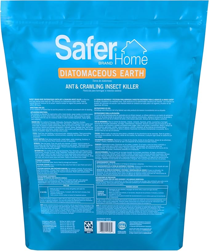 Safer Home Diatomaceous Earth 4 lb Organic OMRI DE - Cockroach Killer Indoor Home, Bed Bug Killer, Kills Fleas, Ants, Silverfish, Earwigs & Crawling Insects