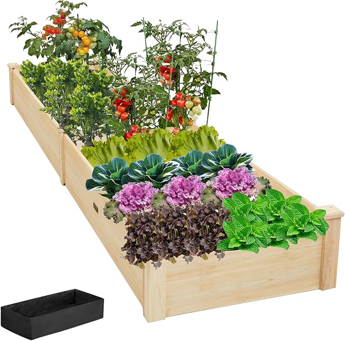8x2ft Outdoor Wooden Raised Garden Bed,Elevated Planting Planter Box for Vegetables/Garden/Lawn/Patio,Natural Wood, 96 x 24 x 9in