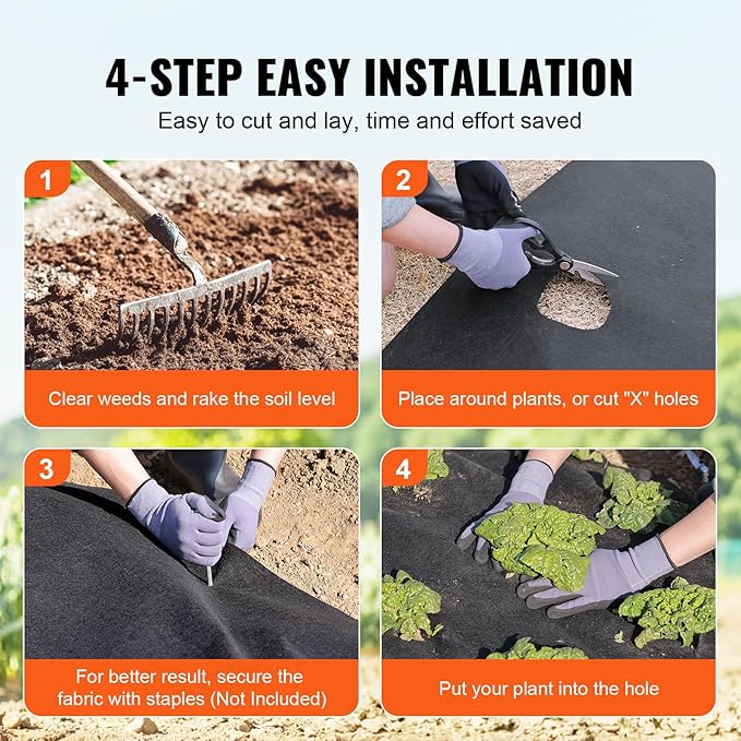 VEVOR Geotextile Landscape, 10ft x 100ft 8 oz Non-Woven PP Drainage 350N Tensile Strength & 440 N Load Capacity, for Ground Cover, Garden Fabric, French Drains, Black