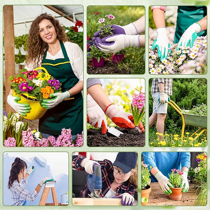 6 Pairs Gardening Gloves Bulk for Women Breathable Rubber Coated Yard Garden Gloves Ladies Outdoor Protective Work with Grip