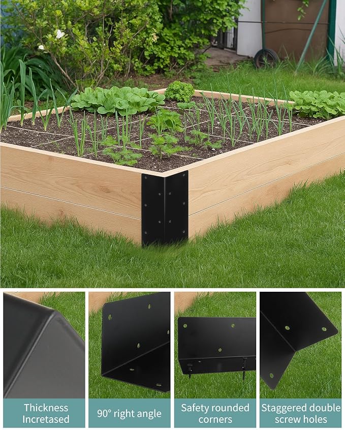 8 Pcs Raised Garden Bed Corner Brackets for 12"-24" Wood Planter Box, 11" x 3" x 3" Rust-Resistant Metal Corner Brackets with Screws for Flower Beds, Vegetable Gardens, Furniture, Sand Box