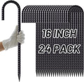 AAGUT Rebar Stakes 16 Inch J Hook Heavy Duty 24 Pack, 5/16 Inch Black Coated Metal Steel Ground Anchors Chain Link Fence Stakes for Camping Tent, Inflatables, Yard Decorations, Canopies & Swing Sets