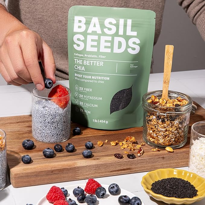 Basilia Basil Seeds for Eating | The Original Loaded Water | 2x More Fiber than Chia | Nutrition-Packed Edible Basil Seeds Superfood for Breakfast, Smoothies & Drinks | Keto Friendly & Gluten Free | 1lb Bag