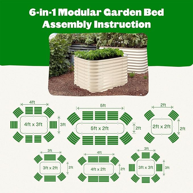 Epic Gardening 6-in-1 Modular Galvanized Raised Garden Bed Kit, 29" Tall Metal Planter Box, Durable Aluzinc Steel Raised Garden Bed Outdoor for Vegetables, Herbs, Flowers & Fruits - Small Light Clay